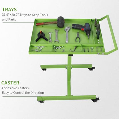 Rolling Tool Tray,220lbs Capacity Tear Down Work Table with Wheels,Rolling Work Table for Garage, Shop, DIY(Green)