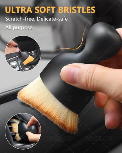 3PCS Car Interior Detailing Kit Soft Scratch-Free Dual Head Brush Set | Trilobal Bristle & Curved Design,Dashboard Vent Crevice Tool,Auto & Household Multi-Vehicle Gift Kit