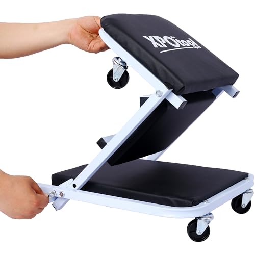 36in 2 in 1 Mechanic Creeper - Z Shape Creeper Seat Foldable Creepers Automotive with 6 Wheels | 300Lbs Capacity Garage Chair | Low Profile Creeper Lay Down or Sit for Garage Shop Auto Repair White