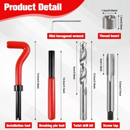 15 Piece M12x1.75 Thread Repair Kit Metric with HSS Drill Bits Thread Inserts Taps Breakoff Installation Tool, Auto Rethreading Restorer Tool Kit for Automotive and Engine Repairs - size: M12 x 1.75mm