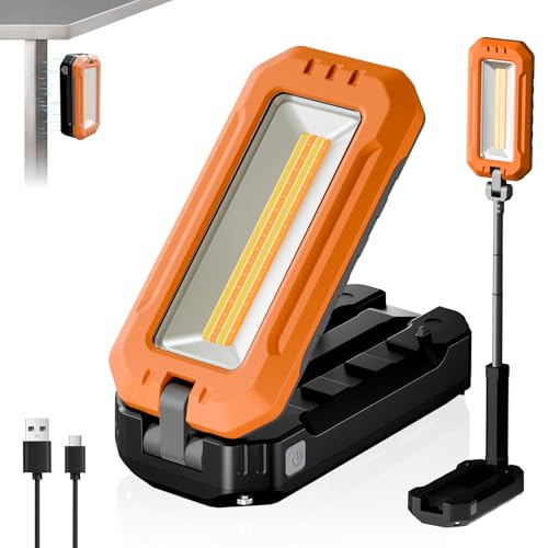 Rechargeable LED Work Light with Magnetic Base and Hanging Hook, 1200LM | Bright Work Lighting / Magnetic Base / Hanging Hook / Adjustable Output / Power-Bank Function / Foldable Body / IPX6 Rating - color: Orange