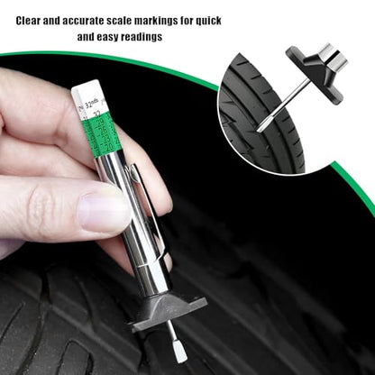 2PCS Car Tire Tread Depth Gauge, Color Coded Accurate Tyre Depth Measurement Tool in 32nds, Professional Six-Sided Tire Wear Checker Universal Fit for Cars Trucks Motorcycles - color: 2pcs