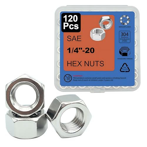 120 Pcs 1/4-20 Hex Nuts, 304 Stainless Steel | Standard Inch Coarse Thread, Hardware Nuts - size: 1/4"-20 (120Pcs)