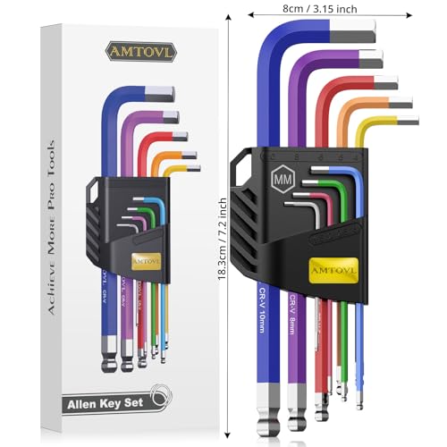 AMTOVL Hex Key Set, 9PCS Metric Allen Key Set, 1.5-10MM, Anti-Slip Long Ball End Hex Wrench Set, Color Coding Hex Key Set for Disassembling Mechanical Equipment, Vehicle, and Bicycle Repairs - size: 9 PCS METRIC SET