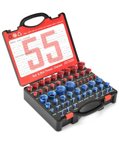 55Pcs Thread Checker, Nut and Bolt Measuring Tool(25 Metric & 30 Standard), Bolt Size and Thread Gauge Finder with Storage Box, Suitable for inspecting in Narrow and Tricky Areas
