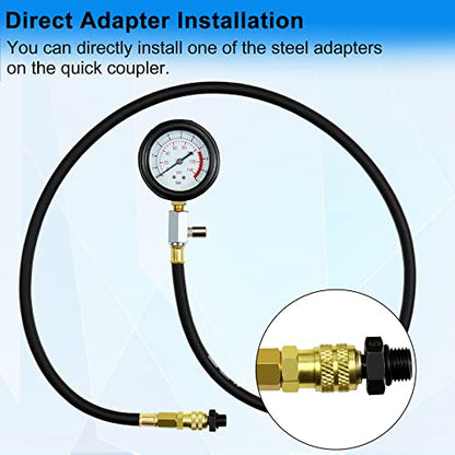 JoyFans Oil Pressure Tester Tool, 0-140PSI Oil Pressure Gauge Kit for Fuel System Mechanical Sensor Engine Cylinder Compression Test with Hose Adapters for Cars ATVs Trucks Use Black Case - color: Black Suitcase