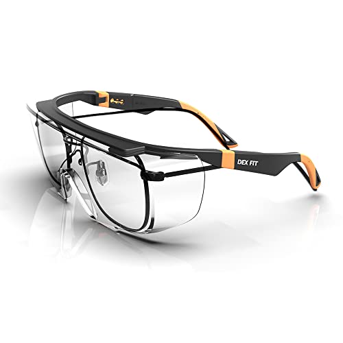 DEX FIT Safety Glasses Over Eyeglasses SG210 - Anti-Fog & Scratch Resistant Z87.1 Certified, Adjustable Temples, Side Shields, UV Protection, Clear Lens PPE for Men & Women; Black & Orange, 1 PC - color: Black/Orange - Clear, size: 1 PC