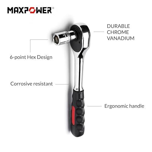 MAXPOWER 11-Piece 1/4" Ratcheting Socket Wrench Set Quick Release Reversible Ratchet Handle and Swappable Spanners Inch Imperial Sockets with Hanging Rack - color: Sae 1/4" Drive