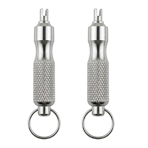 Tire Valve Core Removal Tool Keychain, Portable Stainless Steel Tire Valve Core Remover with Metal Ring, Rust Proof Wheel Valves Stem Disassembly Tool for Cars Trucks Bicycles (2 PCS) - color: 2 PCS