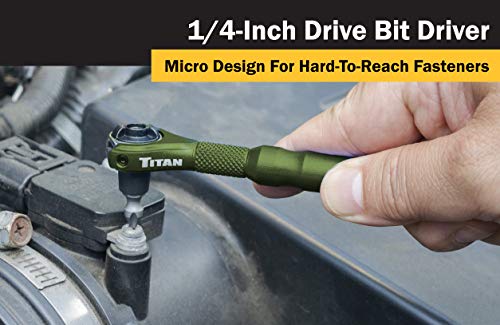 Titan Tools 11325 1/4-Inch Drive x 4-Inch 90-Tooth Swivel Head Micro Ratcheting Bit Driver - Green - style: Swivel Head - Green