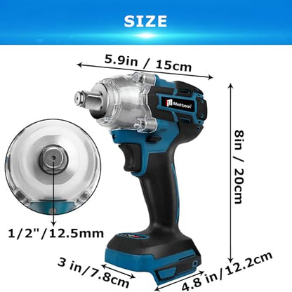 Cordless Impact Wrench 1/2 Inch,21V Brushless Impact Gun with 2 Pack 6.0Ah Battery and Fast Charger,550N.m 3000RPM High Torque Repair And Installation Tools,Impact Wrench with 6 Size Sockets Set
