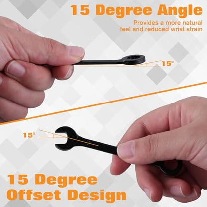20PCS Mini Wrench Set 4mm-11mm & 5/32"-7/16" | Standard Metric and SAE, Black Electrophoretic Coating, Portable Pouch and Key Rings, Open End and Box End Combination - size: SAE&Metric Set A
