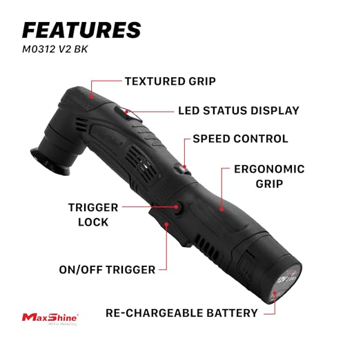 Maxshine M0312 V2 Cordless Mini Polisher – Lightweight DA & Rotary Buffer for Cars, Trucks & Boats, 6-Speed Portable Detailing Tool for Scratch Repair, Headlight Restoration, Swirl Removal - Black