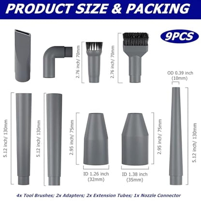 9 Pcs Micro Cleaning Nozzle Kit, 1-1/4" and 1-3/8" Detailed Cleaning Vacuum Attachment Compatible with Compact Wet Dry Shop Vacuum for Home/Office/Vehicle