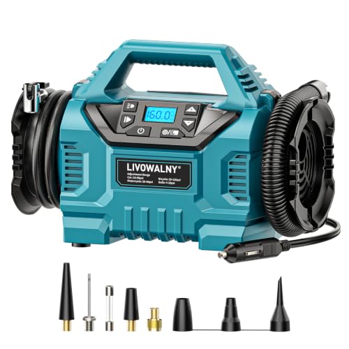 3X Faster Cordless Tire Inflator Air Compressor Pump Compatible With Makita 18V Battery, LIVOWALNY 160PSI 12V DC/18V DC with Pressure Gauge & Deflator for Car, Pickup, Air Mattresses (Tool Only) - color: Blue