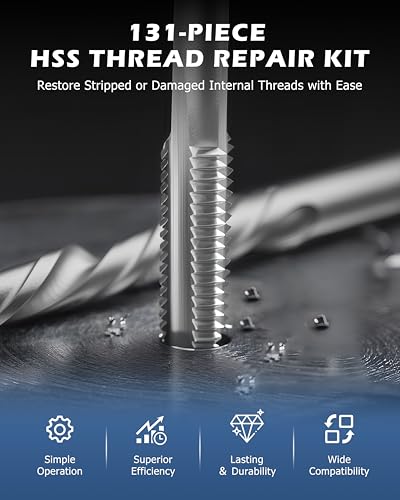 DAYUAN SAE Helicoil Thread Repair Kit, 131-Piece HSS Drill Heli Coil Repair Kit | 1/4"-1/2" SAE Sizes，135° Split-Point HSS Drill Bits，Automobile Rethreading Restorer Tool，Fits Steel, Aluminum & Cast Iron - size: Black -131Pcs-SAE