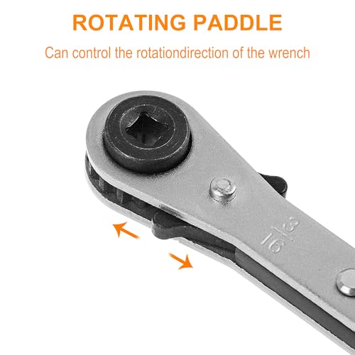 HVAC Service Wrench Set, 4-in-1 Refrigeration Ratchet Wrench with Hex Bit Adapter, Professional AC Service Tools for Air Conditioning Repair & Compressor Valve Maintenance, 3/8" to 1/4" 5/16" 3/16"