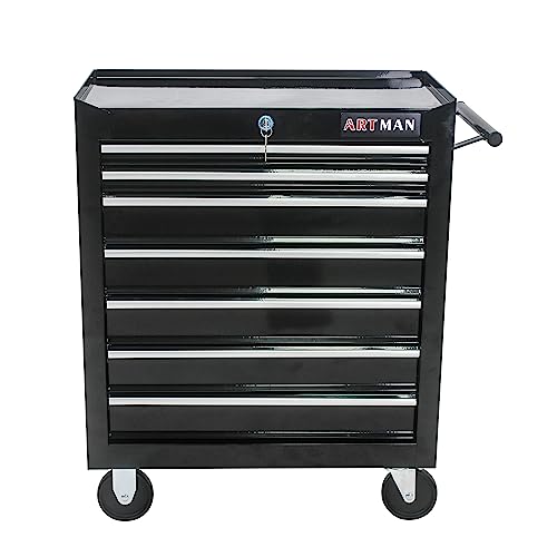 7-Drawer Tool Cart on Wheels, Drawers Rolling Tool Chest with Key Lock, Mobile Trolley Organizer Tools Box with Locking Wheels & Ball Bearing Drawers for Garage,Repair Shop (Black) - color: Black, size: 7 Drawers ②