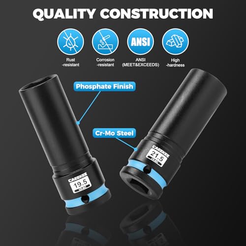 4-Piece 1/2" Drive Lug Nut Impact Socket Set, Non-Marring Thin Wall Wheel Protector Socket，CR-MO, Metric 17.5, 19.5, 21.5, 22.5mm