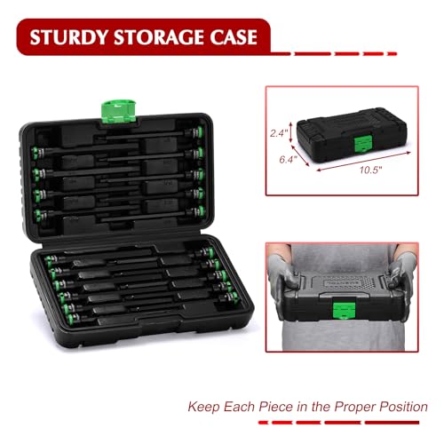EMENTOL 3/8-Inch Drive Allen Hex Bit Socket Set, 20PCS Extra Long, SAE & Metric (3mm - 12mm, 1/8"-7/16"), CR-V, S2 Alloy Steel Bit - size: Hex Bit 3mm - 12mm & 1/8"-7/16"