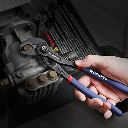 WORKPRO 10-Inch Groove Joint Pliers, Fast-Adjust Tongue and Groove Pliers | CR-V Water Pump Pliers with V-Jaw Design & Comfort Grips for Plumbing, Auto & Home Repair - size: 10-Inch