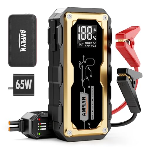 Car Jump Starter with 65W Quick Charger 24000mAh Battery Pack,12V Car Battery Jumper Starter Portable,LED Display,All Gas 12L Diesel Engine Booster,Jump Box with LED Light,Jump Cable - color: Gold