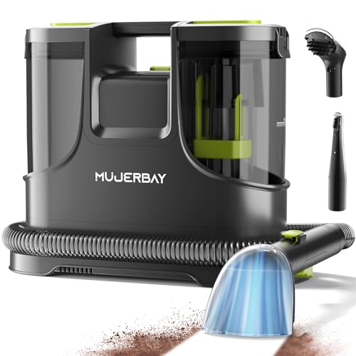 Upholstery Carpet Cleaner, MUJERBAY 15Kpa Portable Spot and Stain Cleaner Shampooer, Easy Move with Handle, 1.5-inch Deep Cleaning Machine for Couch, Stairs, Car and Pet Messes. - color: Black Green