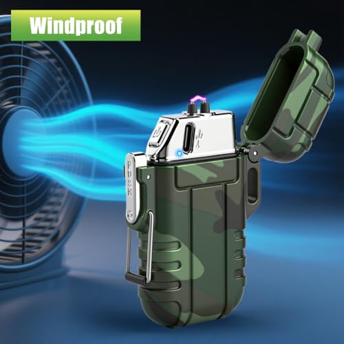 LcFun Electric Lighter USB C Rechargeable Plasma Lighter Windproof Flameless Arc Lighters, Waterproof Matches for Camping Hiking Hunting, Survival Tactical Gear Gifts for Men Fathers Husband - color: Camouflage, style: Arc lighter