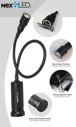 NextLED Flexible Shaft Magnetic LED Flashlight and Pickup Tool, Telescoping Neck with Extendable Neck up to 20 Inches, 300 Lumen Cree COB LED Work Light, Strong Magnetic bottom, Pick up to 1Lb - style: Magnetic Pickup Tool Light