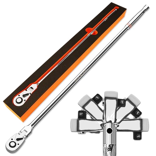 PRIDE&CRAFT 1/2" Drive Extra Long Flex Head Ratchet 72-Tooth, 23.6 Inch Long, Socket Wrench Quick Release Reversible Design, Swivel Head Ratchet, Chrome Alloy Made, EVA Organizer - style: 1/2 Inch Extra Long