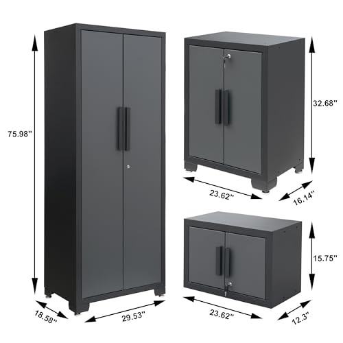 Torin Garage Storage Cabinets System, 9 Piece Workshop Cabinet Set in Black | Included Steel Drawers Rolling Chest,Locked Storage Cabinet, Perfect for Organizing Garage and Tools, 129.92", Black/Grey