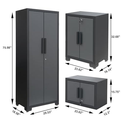 Torin Garage Storage Cabinets System, 9 Piece Workshop Cabinet Set in Black | Included Steel Drawers Rolling Chest,Locked Storage Cabinet, Perfect for Organizing Garage and Tools, 129.92", Black/Grey