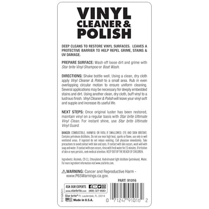 STAR BRITE Vinyl Cleaner, Polish & Protectant - Cleans, Renews, Brightens & Protects All Vinyl Surfaces - Marine Grade Polish & UV Protectant - 16 OZ (091016P) | Renews faded boat seats, car interiors and home furnishings, wipe-on buff-off application, po