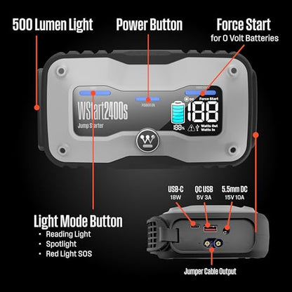 Westinghouse 4000A Portable Jump Starter & USB Power Bank - 12V Car Battery Booster Pack Jump Box for Up to 9.0L Gas & 7.0L Diesel Engines, Bright LED Flashlight, IP65 Rated Waterproof Housing - size: 4000A