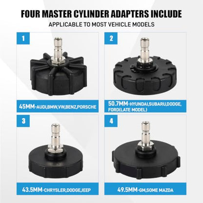 SMOTIVEPRO 2L Manual Brake Bleeder Kit with 4 Master Cylinder Adapters, One Person Brake Fluid Bleeding Tool Compatible with GM, Ford, Honda, BMW and More for ABS & Clutch Systems - size: with 4-adapter set(for multi-vehicle)
