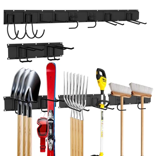 Garage Tool Organizer Wall Mount, Heavy-Duty Garage Storage System and Garden Tool Organizer with Adjustable Hooks for Shovel, Snowboard, Yard Tools and Shed (64"-10hooks) - size: 64"-10hooks