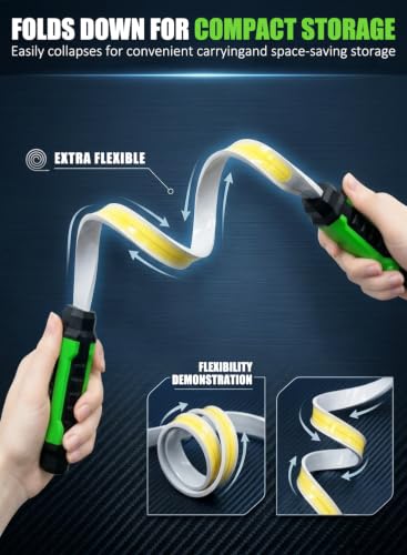 Foldable Underhood Work Light, 1500LM Ultra-Bright LED Mechanics Light Bar, 8000mAh Rechargeable Maintenance Light with Magnet & Hooks, Dual Color Temp, IP54 Waterproof for Car Repair, Garage, Green