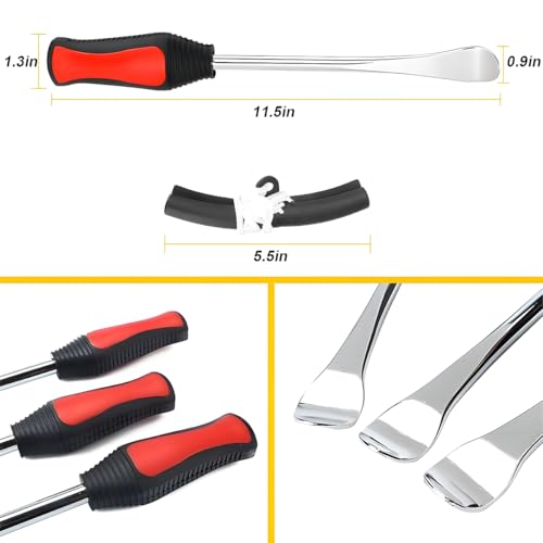 BELOMI Tire Spoons Lever Tool Set, Steel Professional Tire Changing Removal Kit with 1 Portable Bag + 3 Tire Spoons + 2 Rim Protectors, Tire Repair Tool for Vehicle, Bike, Lawn Mower (Red/Black) - color: Red/Black