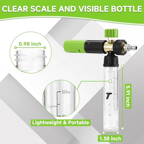 Tool Daily Short Pressure Washer Gun with Mini Foam Cannon Dual Connector | 5 Power Washer Nozzle Tips for Car Wash, 1/4 Inch Quick Connect, 3600 PSI - size: 100 ml