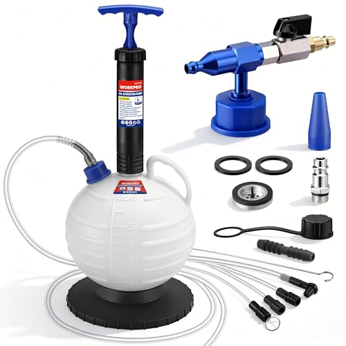 WORKPRO 6L Oil Extractor Pump, Pneumatic and Manual Fluid Extractor Pump with Main Hose, Three Extensions and Brake Bleeding Hose for Oil and Brake Fluid Change of Automotive, Marin Boat and More