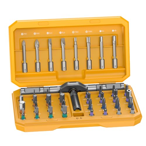 All in One 42 in 1 Magnetic Screwdriver Set Compact Precision Repair Kit for Games Console, Tablet, Ring Doorbell, Glasses, DIY Electronics Yellow - color: Yellow, size: 42 PCS