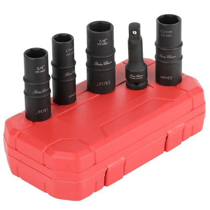 Bates- Lug Nut Impact Socket Set, 5 pcs, Lug Nut Socket Set 1/2 Drive, 21mm Lug Nut Socket, Lugnut Impact Socket Set, Lug Nut Sockets, 22mm Lug Nut Socket Set 1/2 Impact, Wheel Lug Nuts Socket