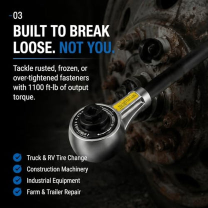 1/2" Drive Torque Multiplier Wrench, 1100 Ft-Lb Heavy Duty Force Multiplier Tool, Compact 1/2 Torque Multiplier Lug Nut Remover for Truck RV Tire Change, Perfect with 1/2 Breaker Bar