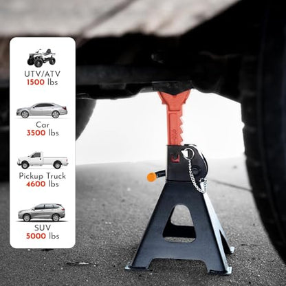 3.0 Ton Jack Stand (6000 lbs Capacity) with Double Lock and Rubber Cap to Lift Car SUV Truck MPV RV, Self-Locking Ratcheting Heavy Duty Big Floor Jack Stands for Vehicles (Set of 2)