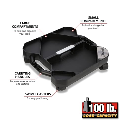 Performance Tool W85032 Tool Creeper Rolling Caddy Tray with 5 Sections for for Mechanic Garage and Workshop Organization, Black, 17.13x15.75x4.75-Inches - style: Rolling Tool Caddy