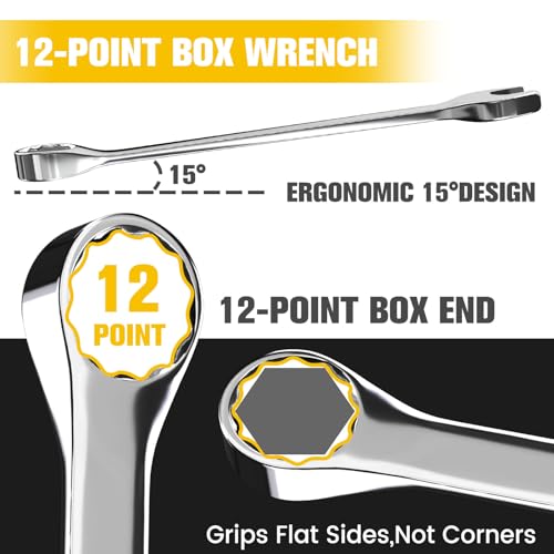 1/2 Inch Drive Metric Socket Set 8-32mm & Combination Wrench Set 8-19mm, 37pcs Mechanic Tool Set for Auto and Bike Repair - color: Silver-37pcs