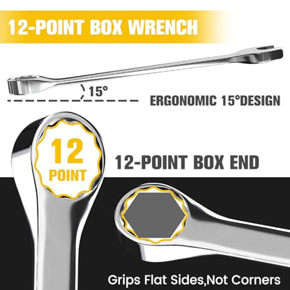 1/2 Inch Drive Metric Socket Set 8-32mm & Combination Wrench Set 8-19mm, 37pcs Mechanic Tool Set for Auto and Bike Repair - color: Silver-37pcs