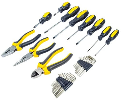 JEGS 170-Piece Mechanic's Tool Set - Includes Black Powder Coated Steel Toolbox, Sockets, Extenders, Ratchets, Wrenches, Screwdrivers, Pliers & Bits