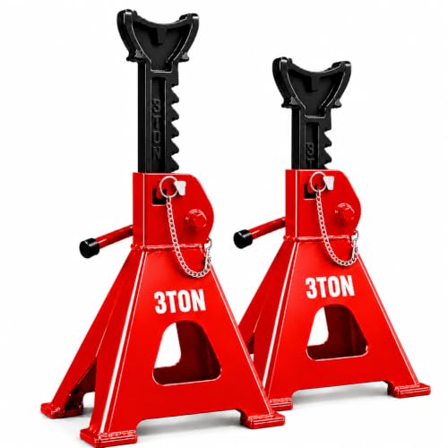 Jack Stands, 3 Ton Jack Stand with Double Pin Locking, Safety Stands for Home Garage Vehicle Repair Car Lift Supports Jack, 1 Pair, Red - color: Red