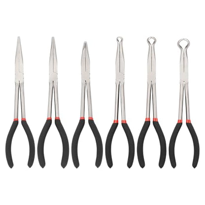 CASOMAN 6PCS 11" Extra Long Pliers Set, Include Extra Long Needle Nose Pliers Set (1"Long Nose Plier, 90°&45° Bent Nose Pliers) & Non-slip Hose Gripper Plier Set(5/16", 1/2", 3/4" Dia) - style: 6PCS